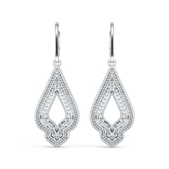 Sterling Silver Teardrop Dangle Earrings Milgrain Art Deco
