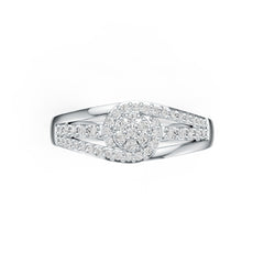 Sterling Silver Ring with White Topaz or Moissanite Halo Split Shank DHJ