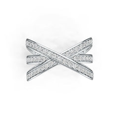 Sterling Silver Crossover Ring with White Topaz or Moissanite - Syzjewelry
