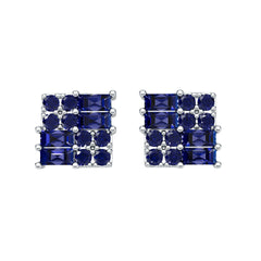 Sterling Silver Royal Blue Sapphire Stud Earrings Baguette BG 4x2mm