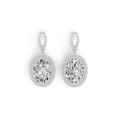 Sterling Silver Semi Mount Earrings Setting Oval OV 18X12mm Double Halo DHJ