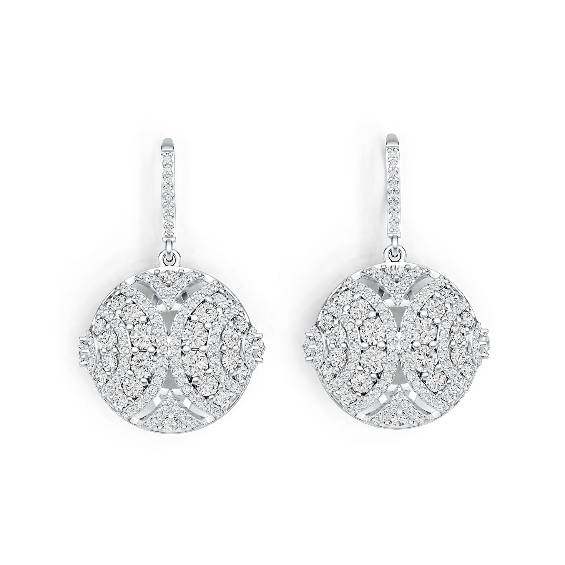 Sterling Silver Earrings Dangling Cluster Round-Shaped with White Topaz or Moissanite DHJ