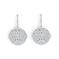 Sterling Silver Earrings Dangling Cluster Round-Shaped with White Topaz or Moissanite DHJ