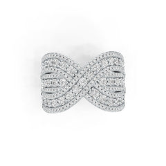 Sterling Silver Ring Multi-Row Crossover with White Topaz or Moissanite - Syzjewelry