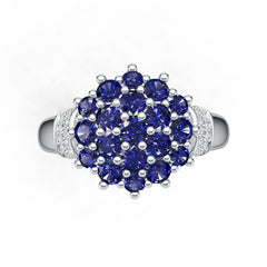 Sterling Silver Royal Blue Sapphire Cluster Ring Round RD 3x3mm
