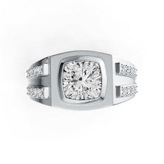 Men's 10K Gold CVD Diamond Ring Cushion CU 8X8mm Full Bezel
