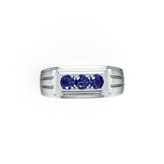 Solid Men's Sterling Silver Moissanite Ring RD 4x4mm 3 Stone Ring