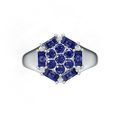 Sterling Silver Royal Blue Sapphire Ring Cluster Round RD 2x2mm
