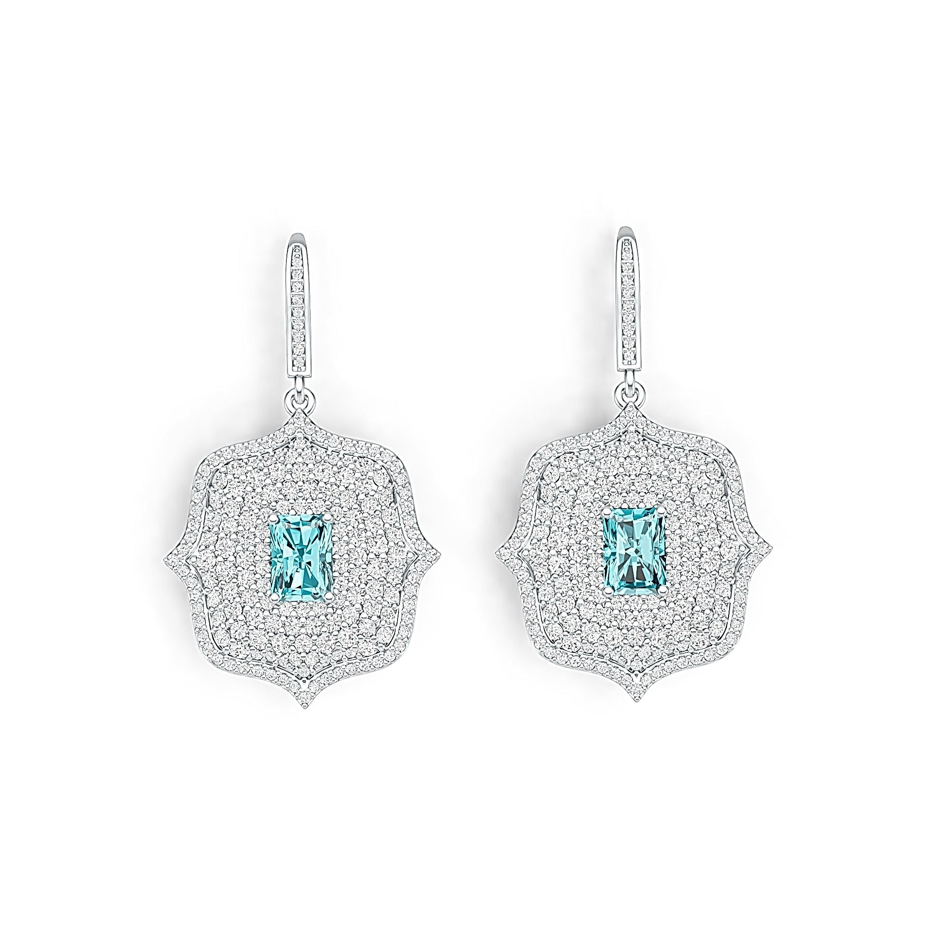 Sterling Silver Semi Mount Earrings Setting Emerald OCT 7X5mm with White Topaz DHJ