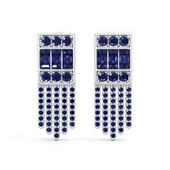 Sterling Silver Royal Blue Sapphire Earrings Fringe Drop Baguette BG 4x2mm