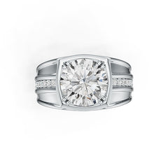 Platinum Moissanite Ring Round RD 10.5x10.5mm Men's Ring