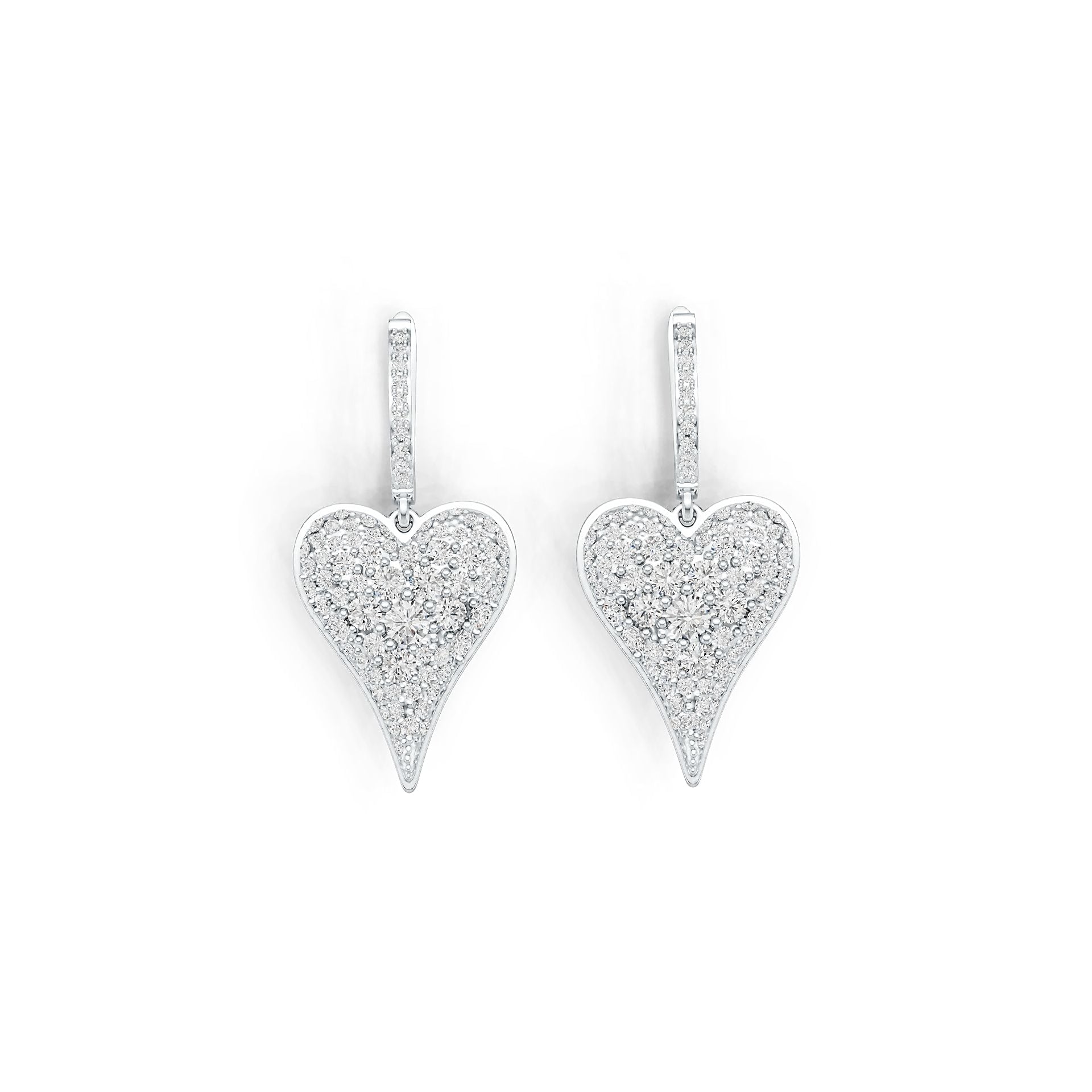 Sterling Silver Earrings with White Topaz or Moissanite Heart Theme DHJ