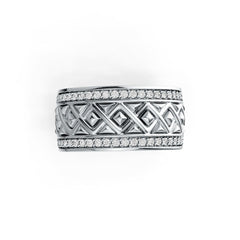 Sterling Silver Ring with White Topaz or Moissanite Wide Band Geometric DHJ