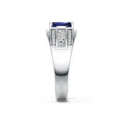 Sterling Silver Royal Blue Sapphire Engagement Ring Emerald OCT 8X6mm