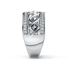 Sterling Silver Ring with White Topaz or Moissanite Wide Band Geometric DHJ