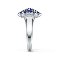 Sterling Silver Royal Blue Sapphire Cluster Ring Round RD 3x3mm