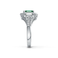 Sterling Silver Semi Mount Ring Setting Emerald OCT 8X6mm with White Topaz - Syzjewelry