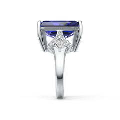 Sterling Silver Royal Blue Sapphire Engagement Ring Emerald OCT 16X12mm