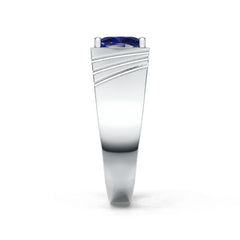 Men's Sterling Silver Royal Blue Sapphire Ring Cushion CU 8X8mm