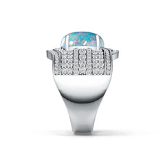 Sterling Silver Opal Moissanite Ring Oval OV 12X10mm