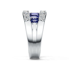 Sterling Silver Royal Blue Sapphire with Moissanite Ring Baguette BG 5x3mm