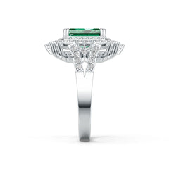 Sterling Silver Semi Mount Ring Setting Emerald OCT 10X8mm Double Halo DHJ