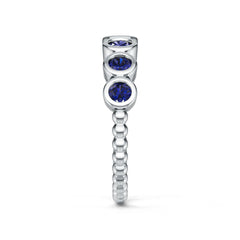 Sterling Silver Royal Blue Sapphire Ring Half Eternity Band Round RD 3x3mm Bezel-Set