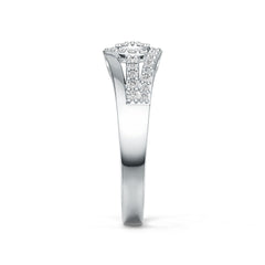 Sterling Silver Ring with White Topaz or Moissanite Halo Split Shank DHJ