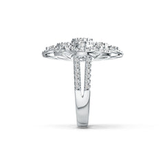 Sterling Silver Cocktail Ring Flower Theme with White Topaz or Moissanite - Syzjewelry
