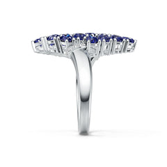 Sterling Silver Royal Blue Sapphire Cluster Ring Pear PE 5x3mm