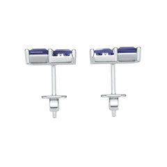 Sterling Silver Royal Blue Sapphire Stud Earrings Baguette BG 4x2mm