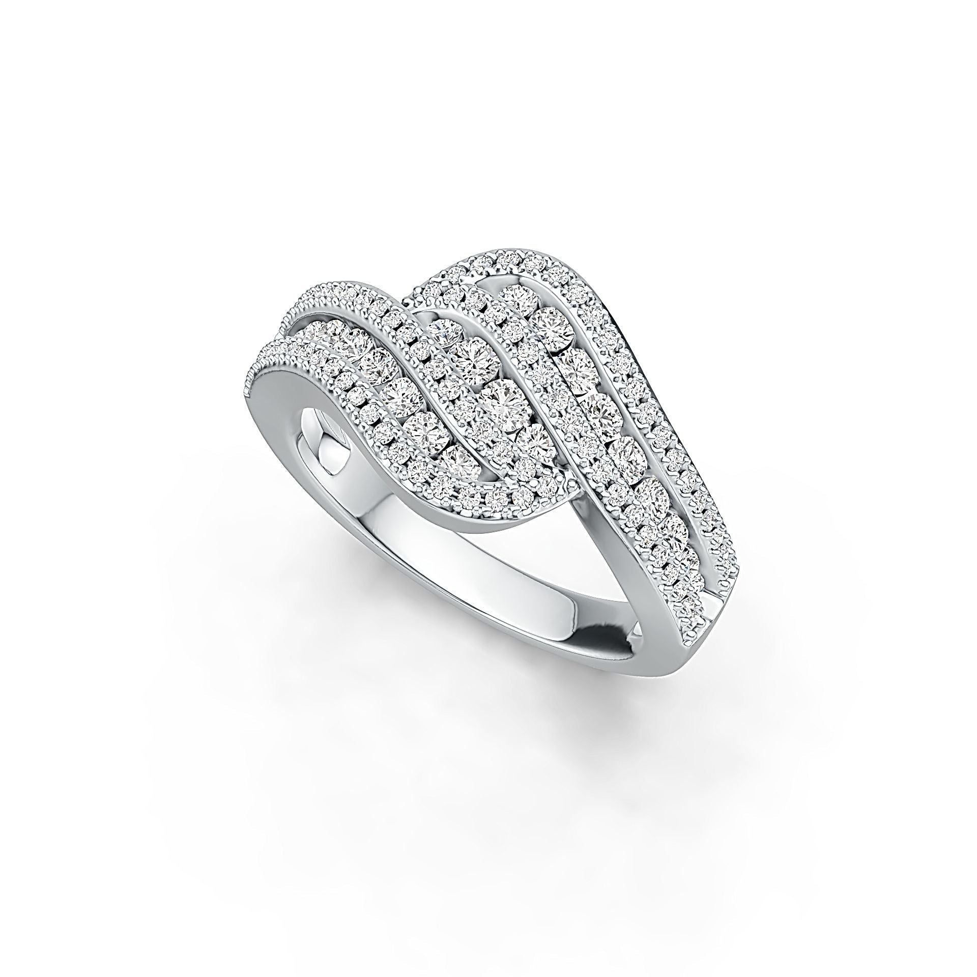 Sterling Silver Milti-Row Wave Ring with White Topaz or Moissanite DHJ