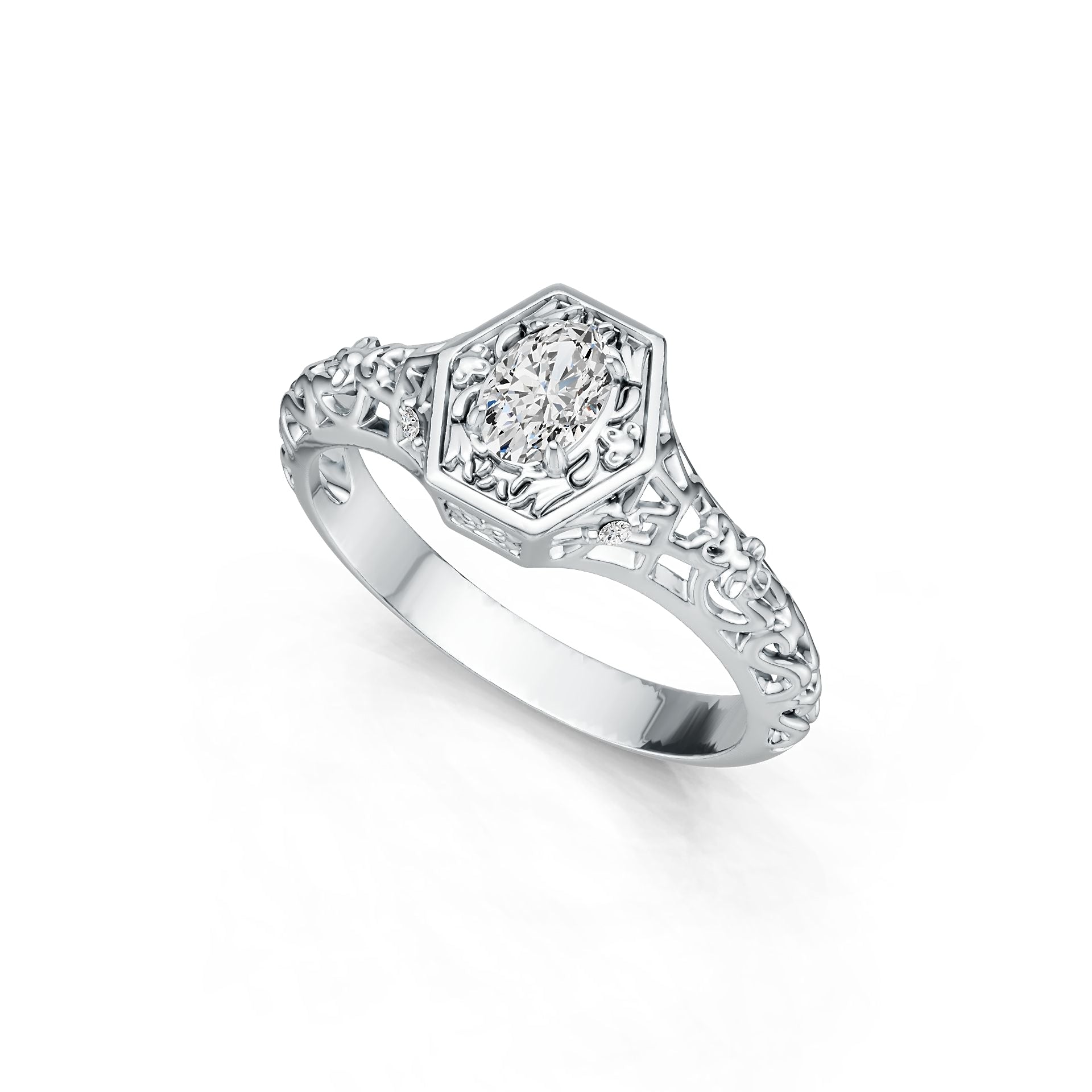 Sterling Silver Semi Mount Ring Setting Oval OV 6X4mm Art Deco Style DHJ
