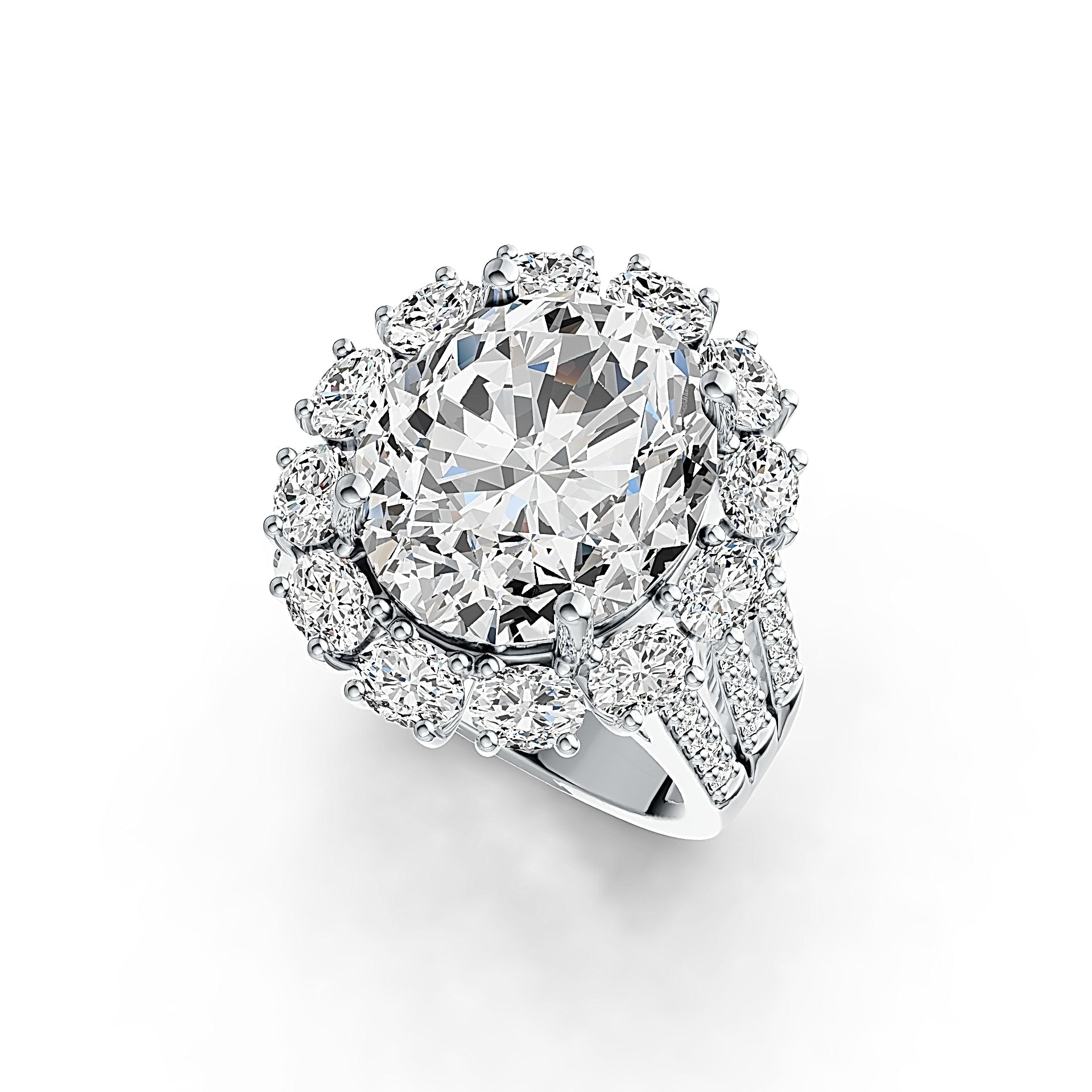 Sterling Silver Semi Mount Ring Setting Oval 14X12mm Split Shank Halo - Syzjewelry