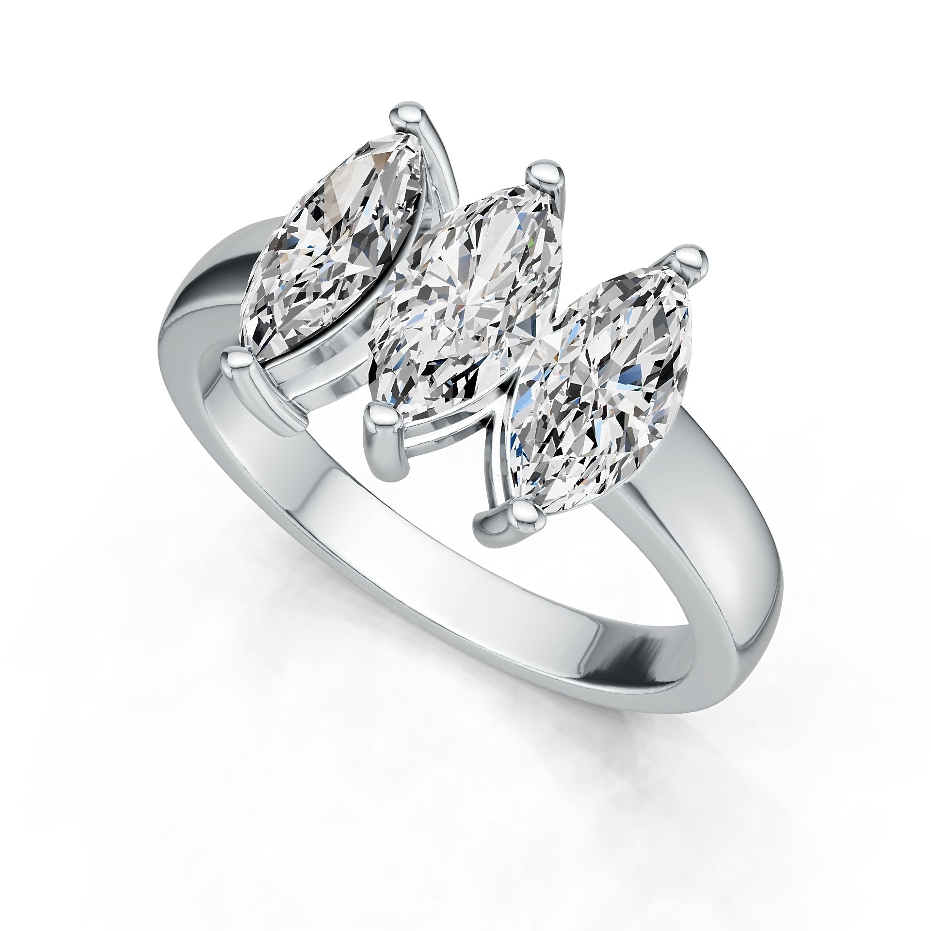 Sterling Silver Semi Mount Ring Setting Marquise MQ 10X5mm 3-Stone Ring DHJ