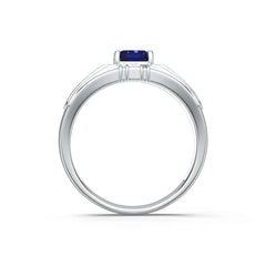 Sterling Silver Royal Blue Sapphire Engagement Ring Emerald OCT 8X6mm