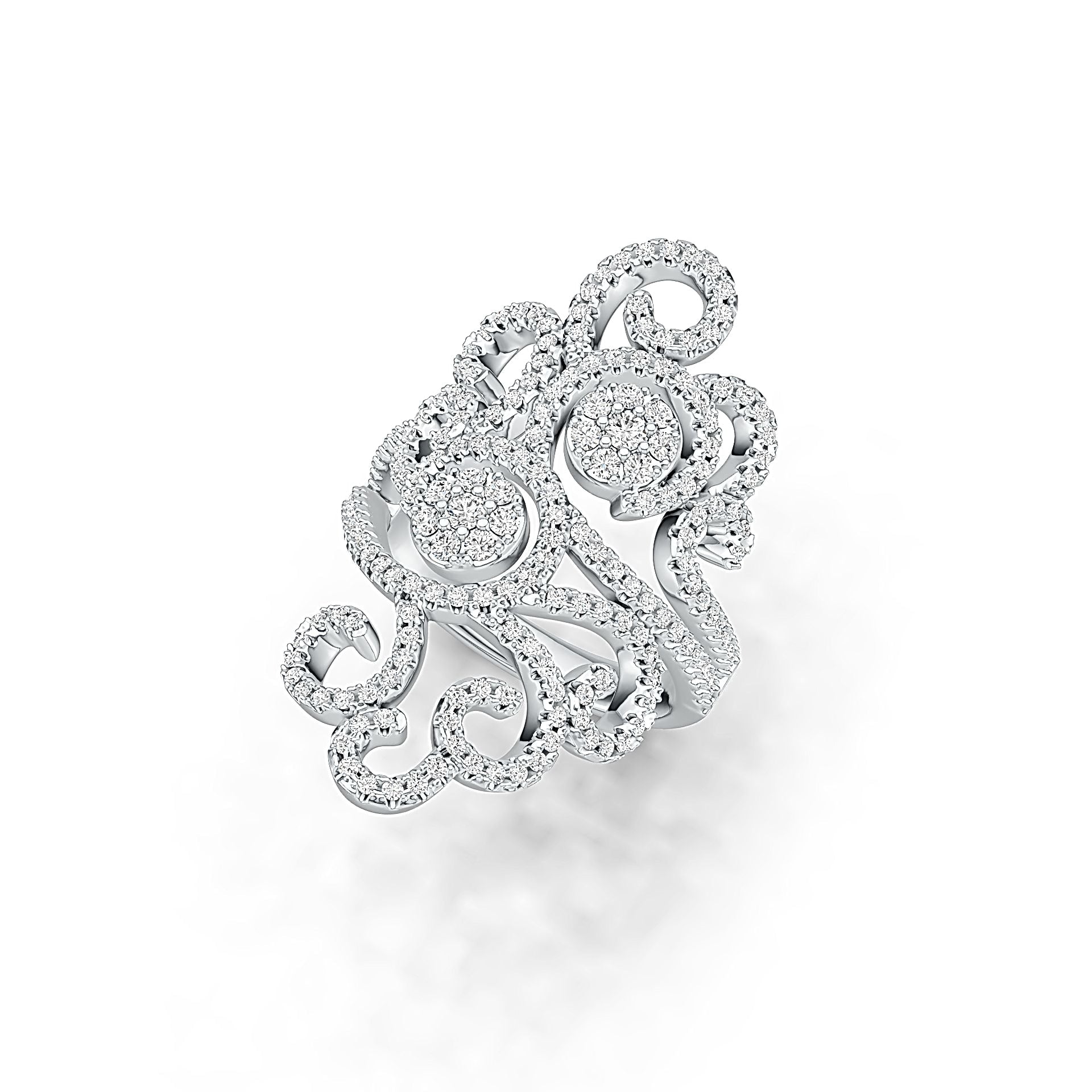 Sterling Silver Cocktail Filigree Ring with White Topaz or Moissanite - Syzjewelry