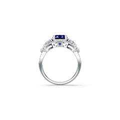 Sterling Silver Blue Sapphire Engagement Ring  Oval OV 10X8mm Cross Shank Halo
