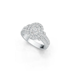 Sterling Silver Halo Ring Split Shank with White Topaz or Moissanite - Syzjewelry