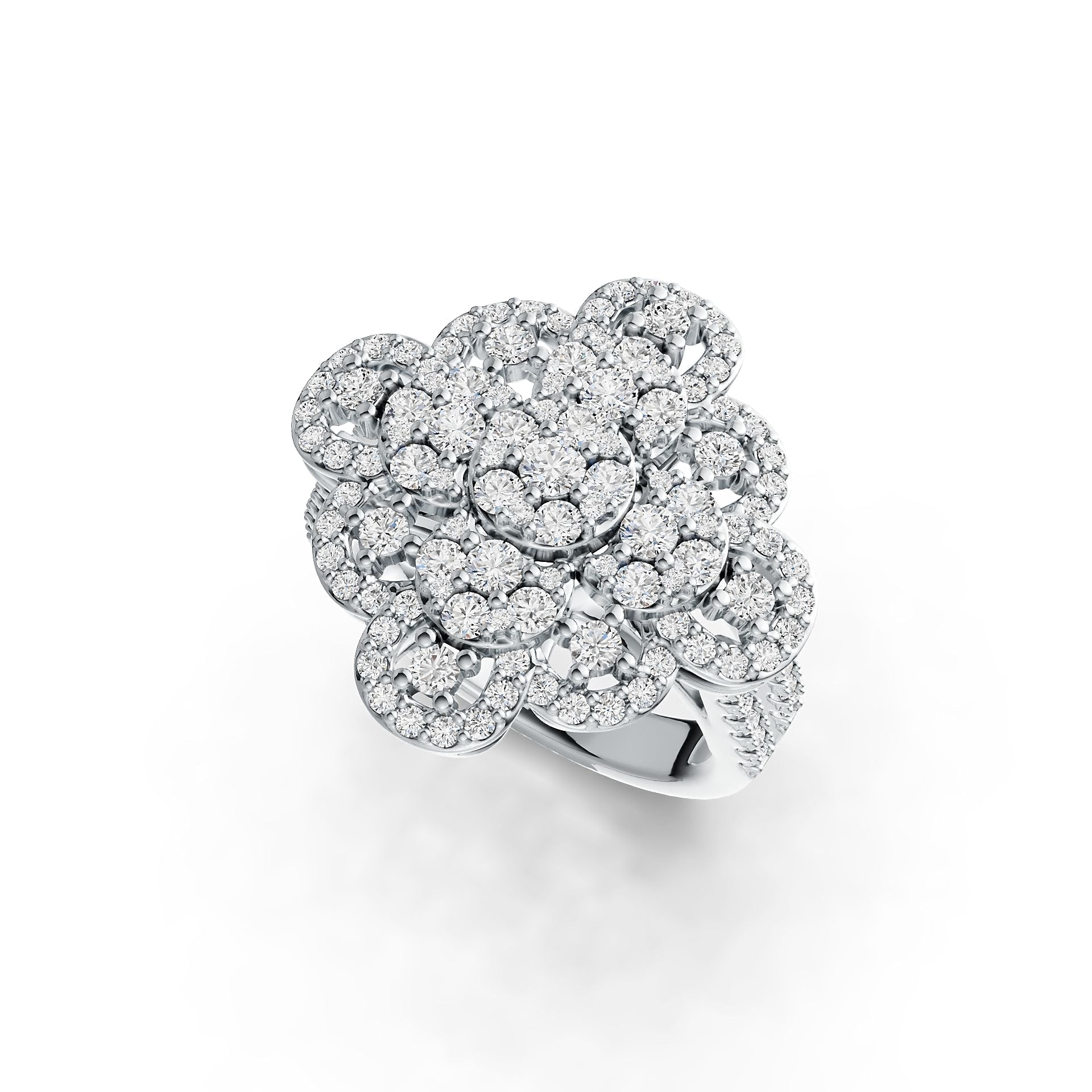 Sterling Silver Cocktail Ring Flower Theme with White Topaz or Moissanite - Syzjewelry