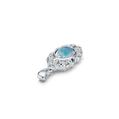 Sterling Silver Opal and Moissanite Pendant OV 9X7mm