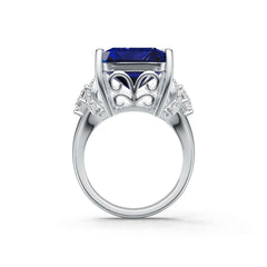 Sterling Silver Royal Blue Sapphire Engagement Ring Emerald OCT 16X12mm
