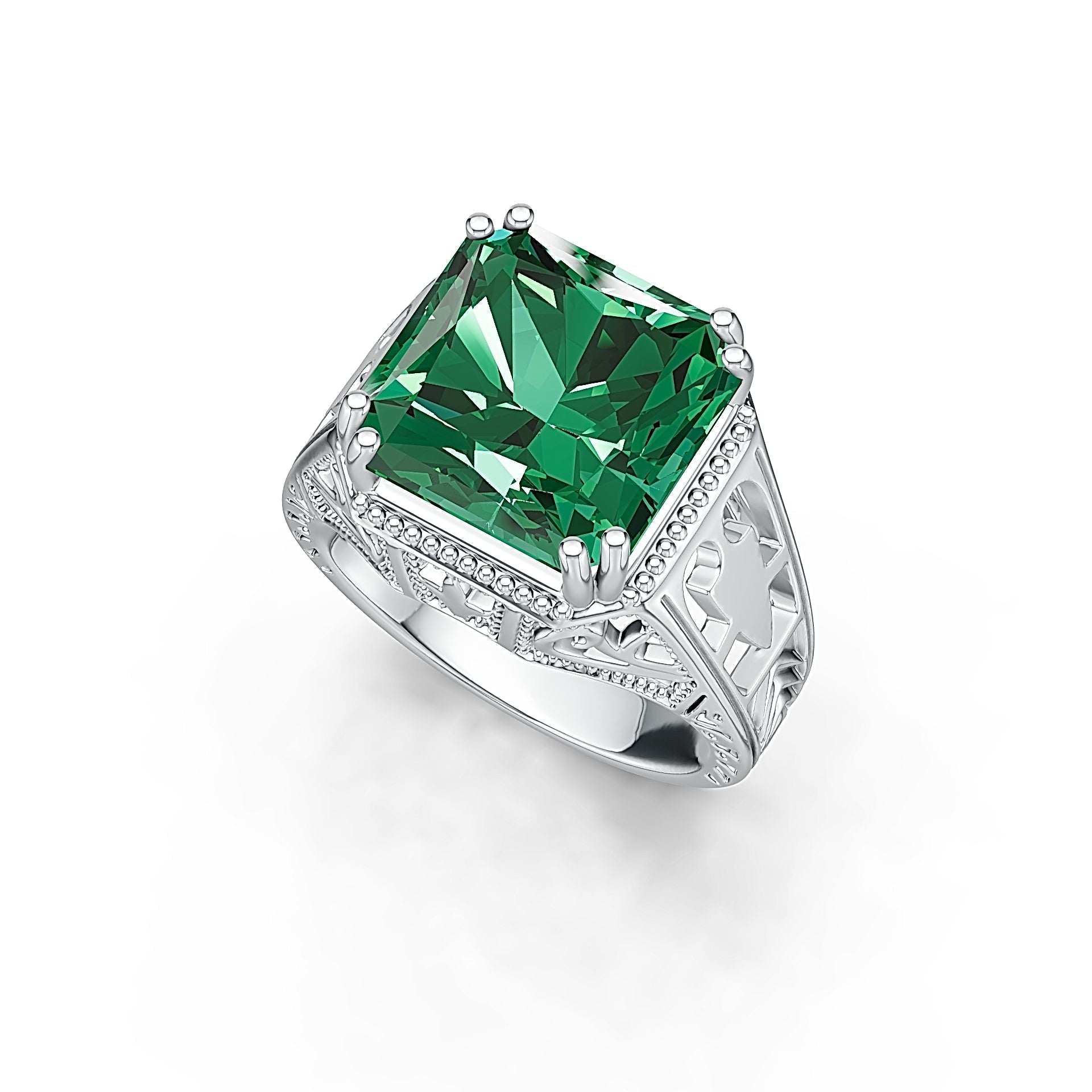 Sterling Silver Semi Mount Ring Setting Asscher SQ 12X12mm Art Deco Style Syzjewelry
