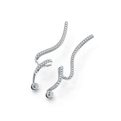Sterling Silver Earrings with White Topaz or Moissanite Wavy Waterfall Theme DHJ