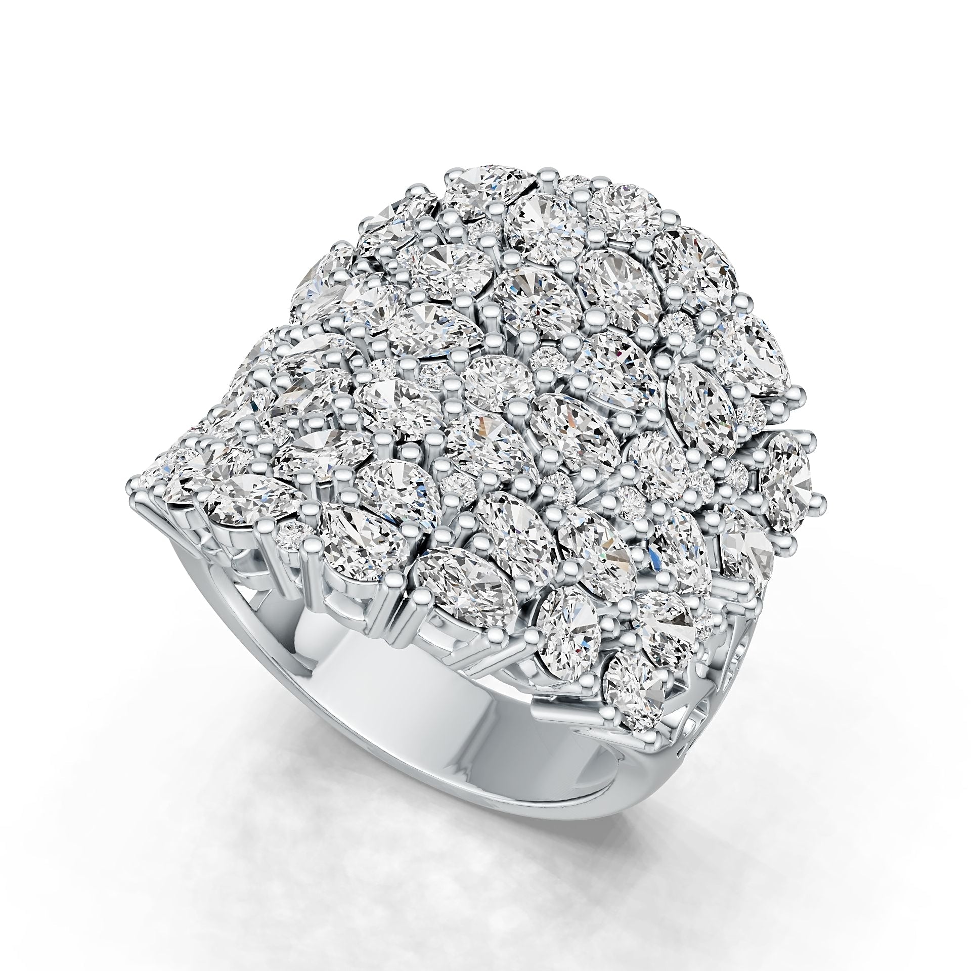 Sterling Silver Cluster Cocktail Ring with White Topaz or Moissanite DHJ