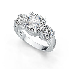 Sterling silver semi mount ring setting for round 9mm and 6.2mm stones, 3 stone design, elegant handcrafted jewelry