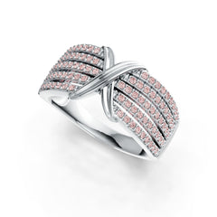 Sterling Silver Ring Crossover Multi-Row with White Topaz or Moissanite Syzjewelry