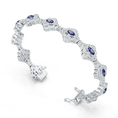 Sterling Silver Tennis Moissanite or Sapphire Bracelet Oval OV 5X3mm 7" Topaz
