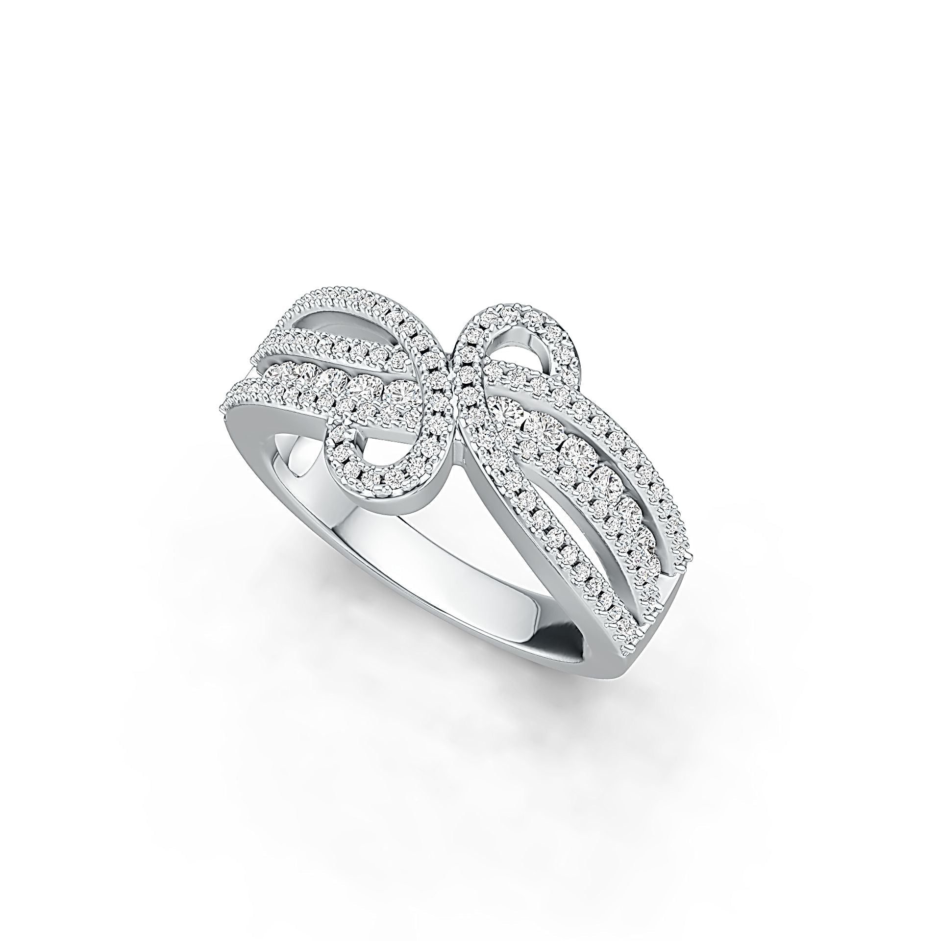 Sterling Silver Ring Bow Crossover Theme with White Topaz or Moissanite - Syzjewelry