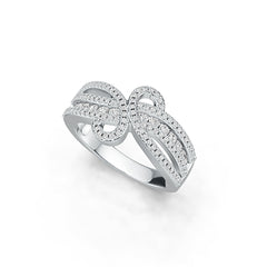 Sterling Silver Ring Bow Crossover Theme with White Topaz or Moissanite - Syzjewelry